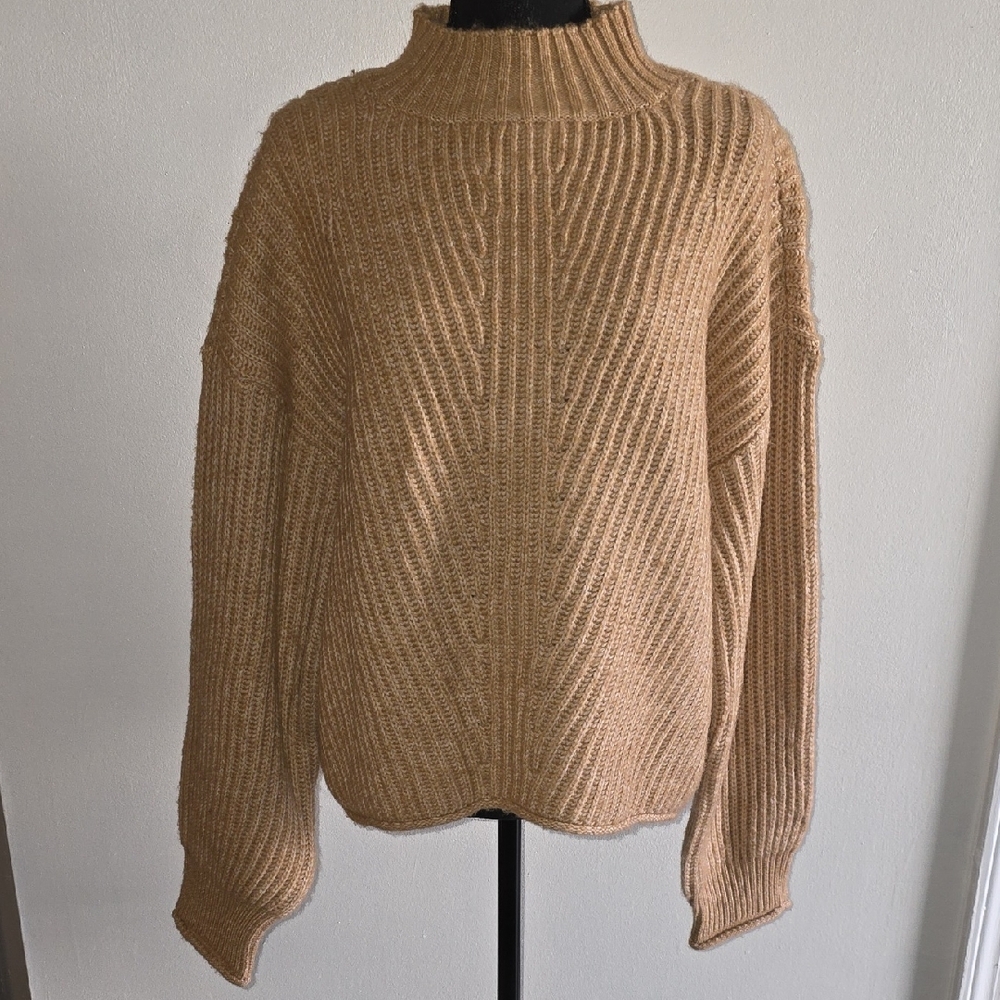 Cozy Tan Ribbed Women's Sweater